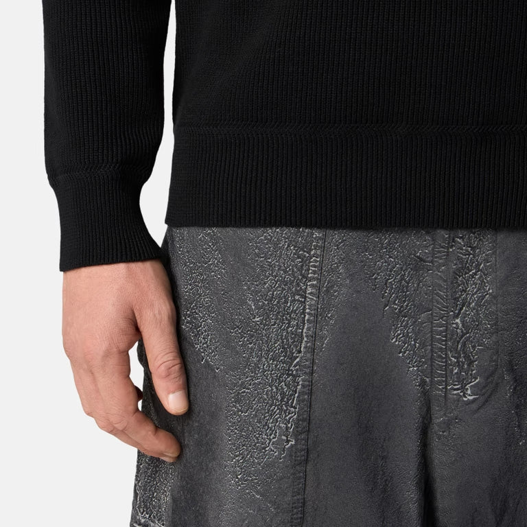 RIBBED SOFT ORGANIC COTTON HALF-ZIP JUMPER - BLACK