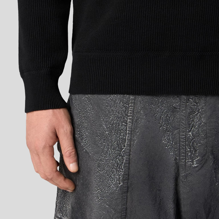 RIBBED SOFT ORGANIC COTTON HALF-ZIP JUMPER - BLACK