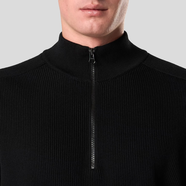 RIBBED SOFT ORGANIC COTTON HALF-ZIP JUMPER - BLACK