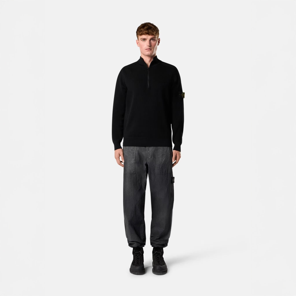 RIBBED SOFT ORGANIC COTTON HALF-ZIP JUMPER - BLACK