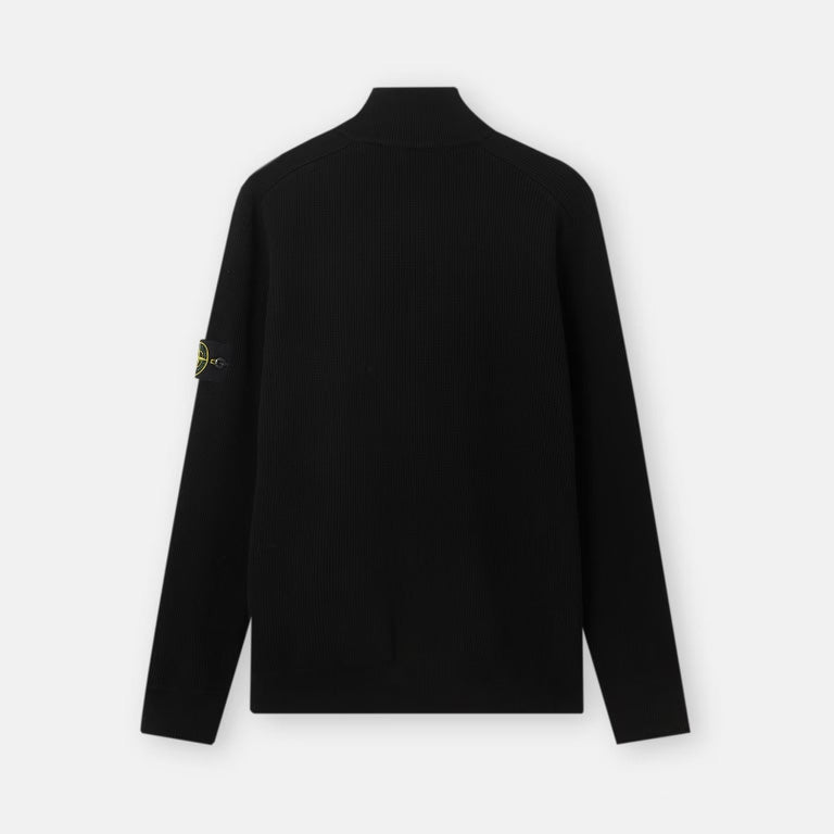 RIBBED SOFT ORGANIC COTTON HALF-ZIP JUMPER - BLACK