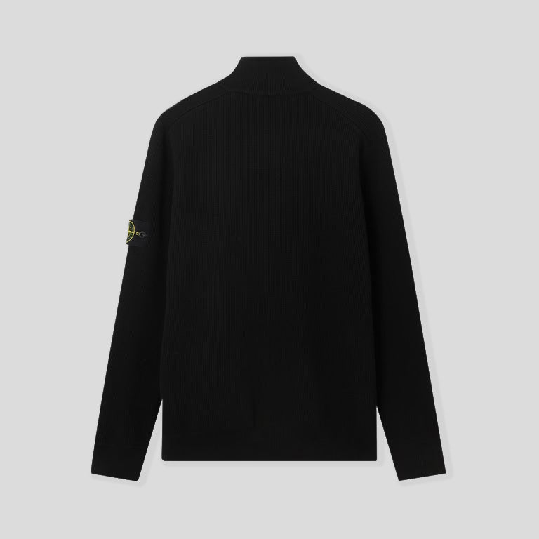 RIBBED SOFT ORGANIC COTTON HALF-ZIP JUMPER - BLACK