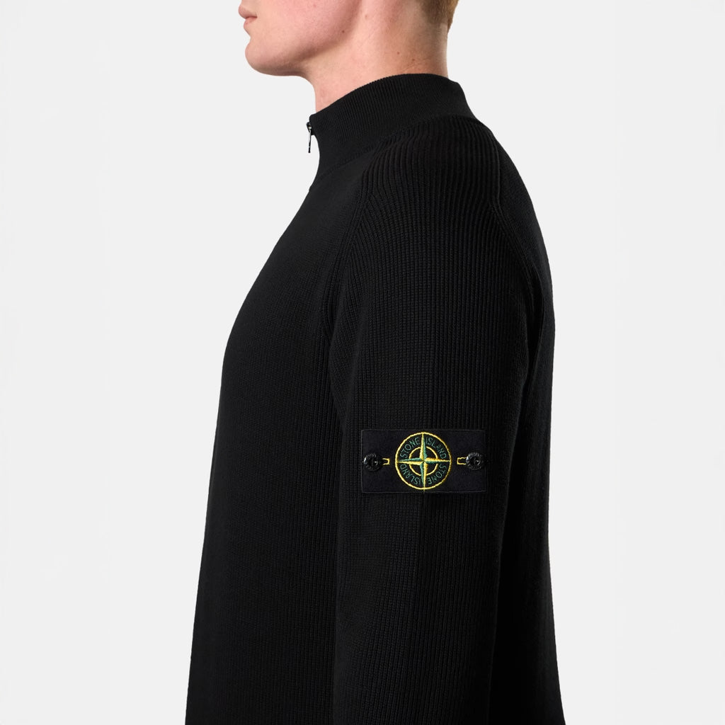 RIBBED SOFT ORGANIC COTTON HALF-ZIP JUMPER - BLACK