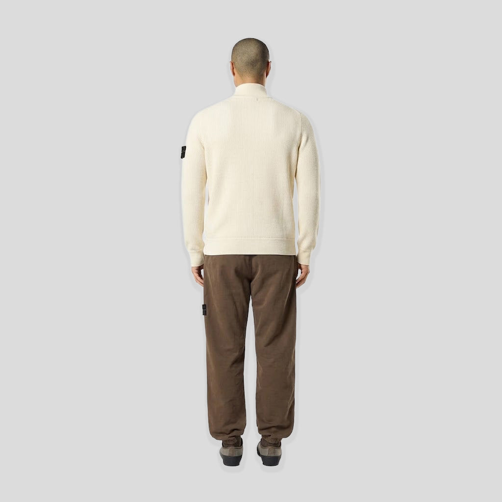 RIBBED SOFT ORGANIC COTTON HALF-ZIP JUMPER  - IVORY