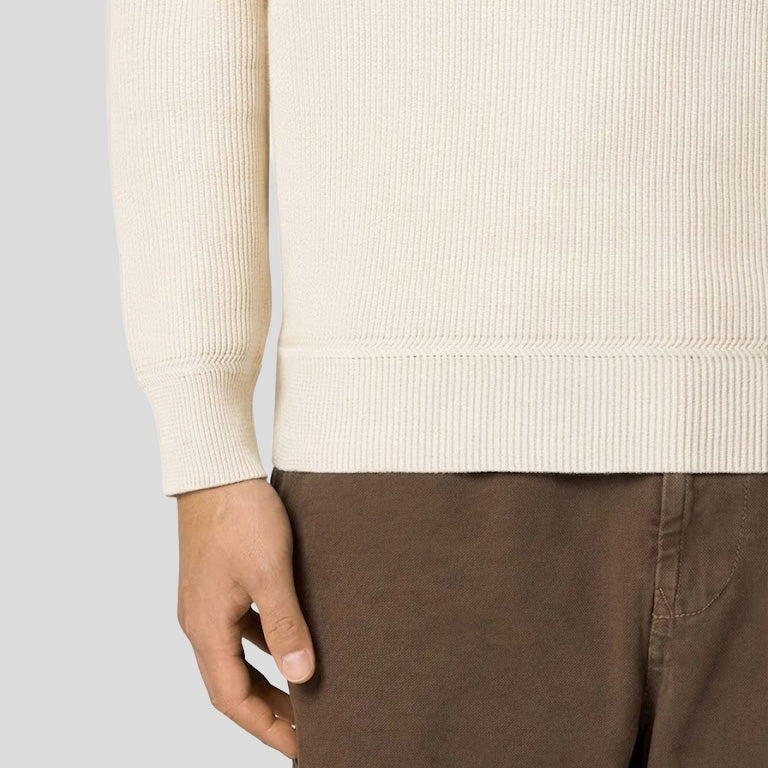 RIBBED SOFT ORGANIC COTTON HALF-ZIP JUMPER  - IVORY