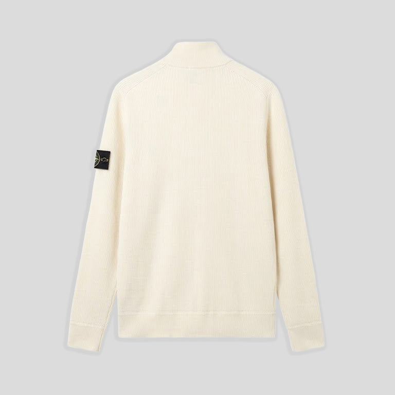 RIBBED SOFT ORGANIC COTTON HALF-ZIP JUMPER  - IVORY