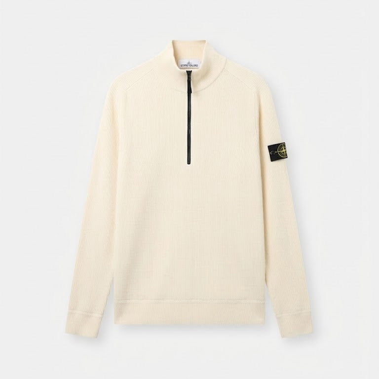 RIBBED SOFT ORGANIC COTTON HALF-ZIP JUMPER  - IVORY