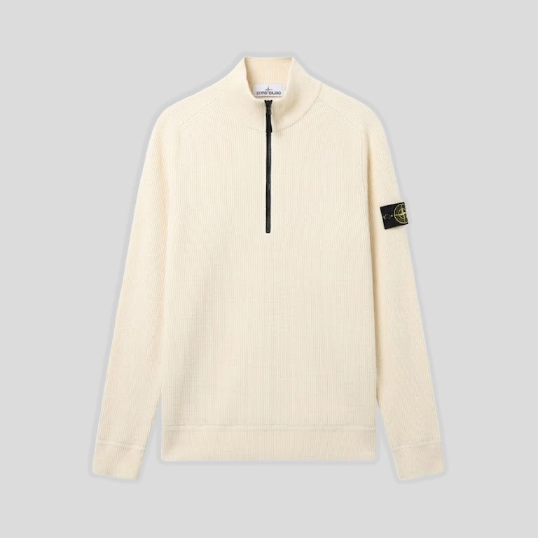 RIBBED SOFT ORGANIC COTTON HALF-ZIP JUMPER  - IVORY