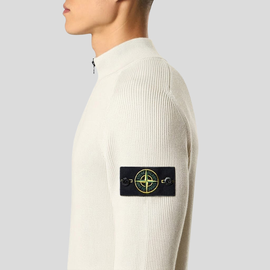 RIBBED SOFT ORGANIC COTTON HALF-ZIP JUMPER  - IVORY