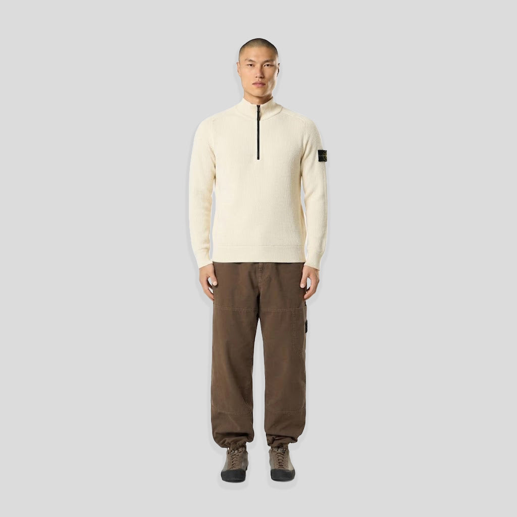 RIBBED SOFT ORGANIC COTTON HALF-ZIP JUMPER  - IVORY