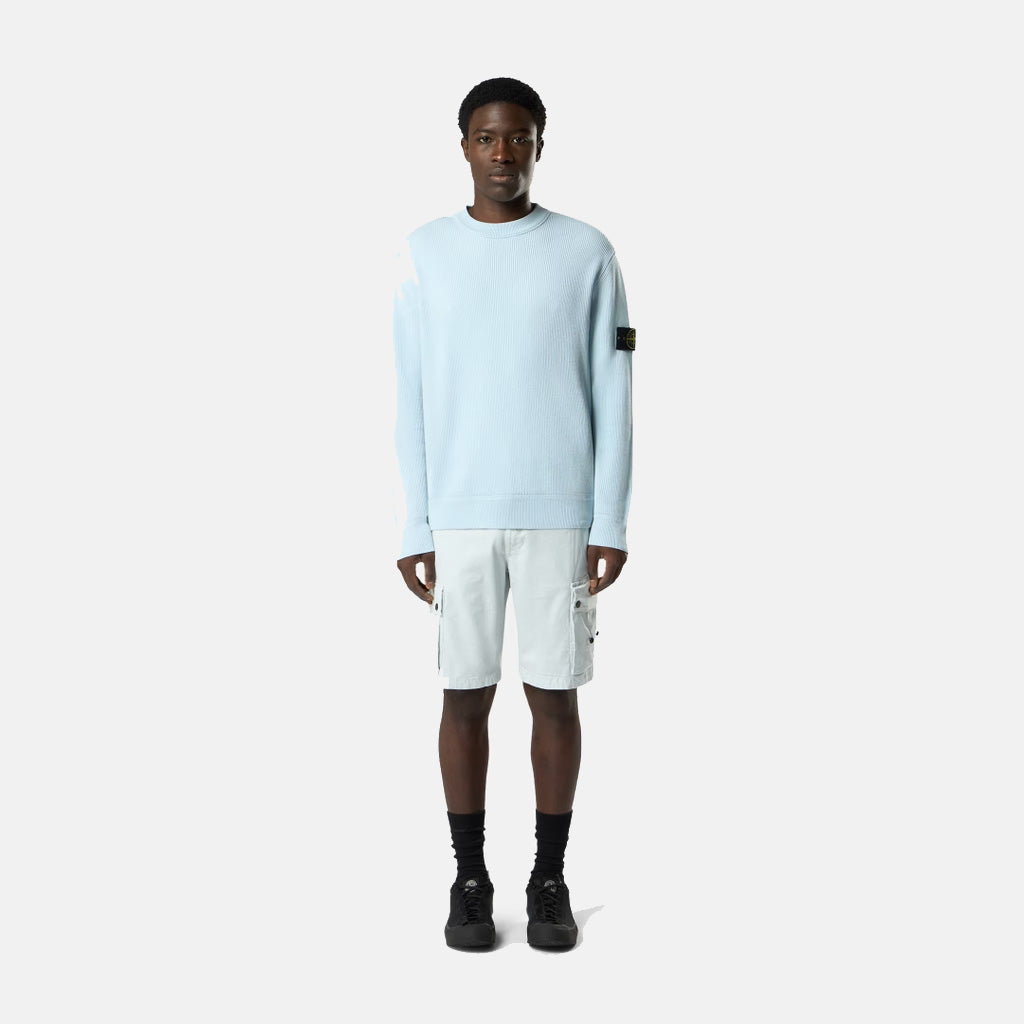 RIBBED SOFT ORGANIC COTTON CREWNECK - SKY BLUE