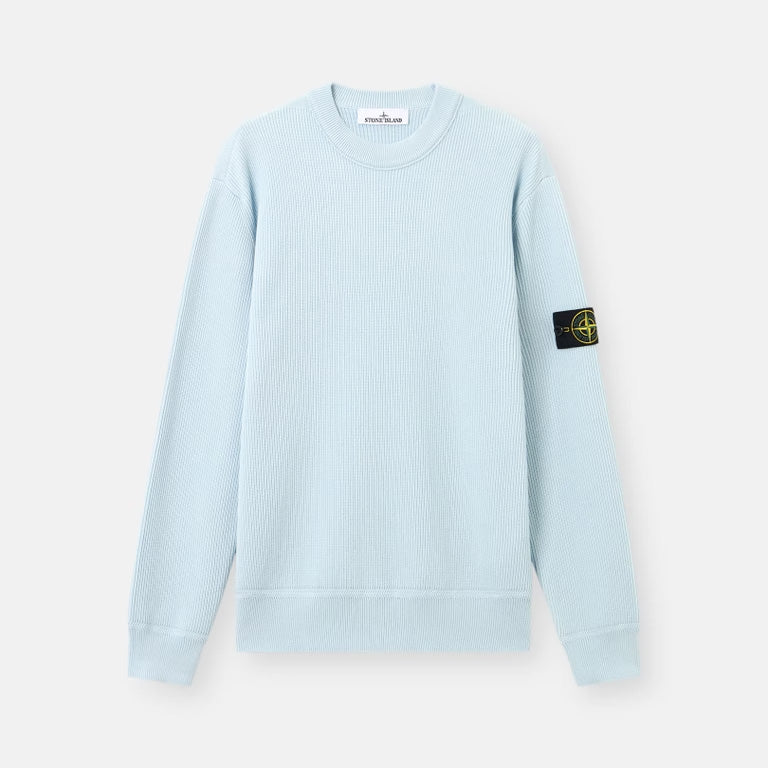 RIBBED SOFT ORGANIC COTTON CREWNECK - SKY BLUE