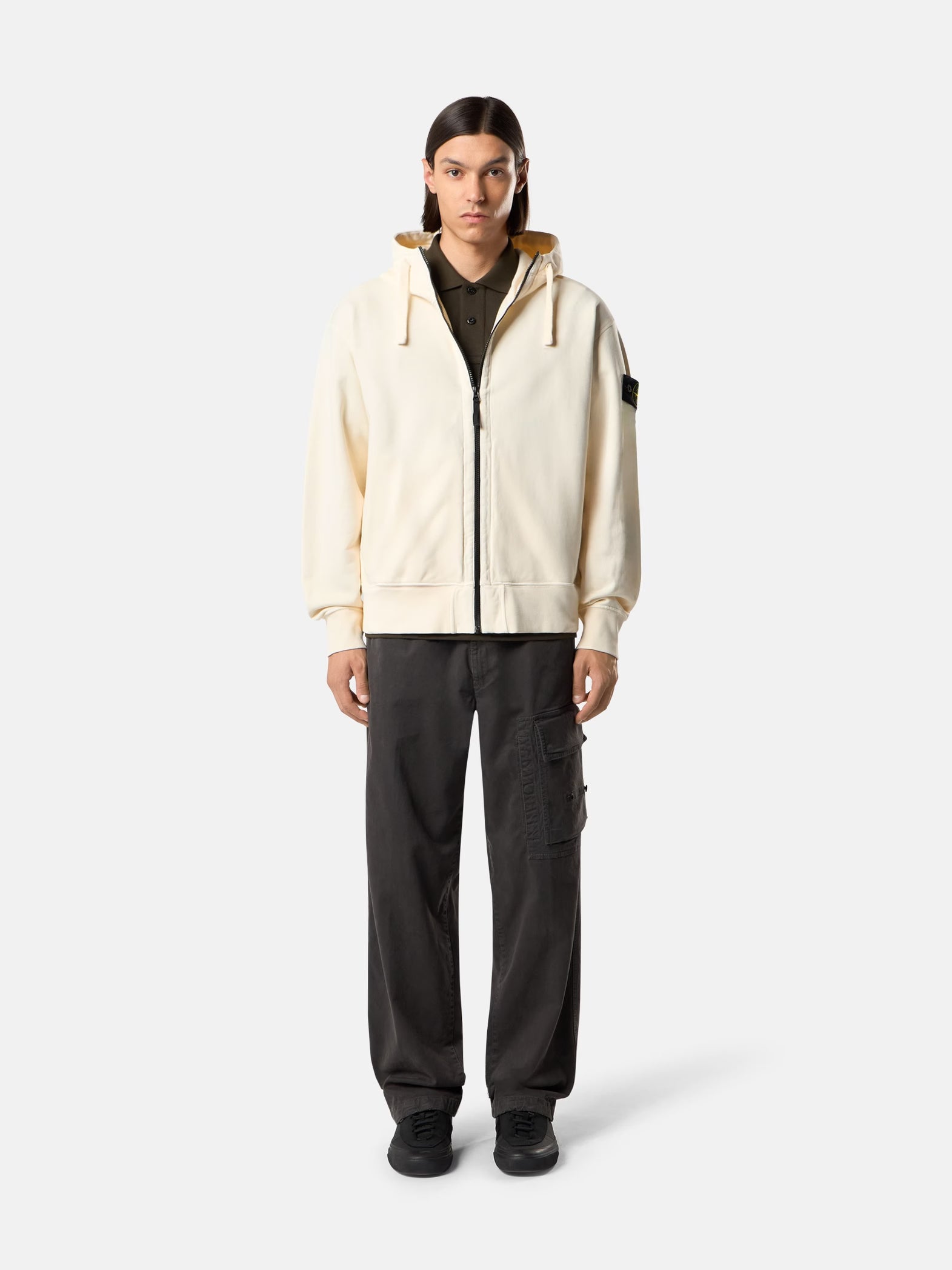 ORGANIC COTTON FLEECE ZIP-UP SWEATSHIRT - IVORY