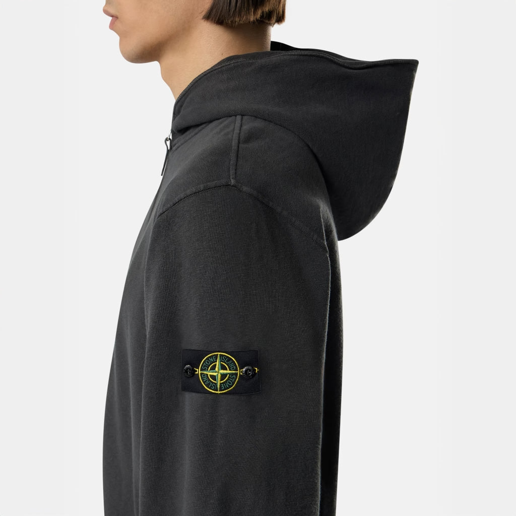 MALFILÉ FLEECE 'OLD' EFFECT ZIP-UP HOODIE SWEATSHIRT - CHARCOAL