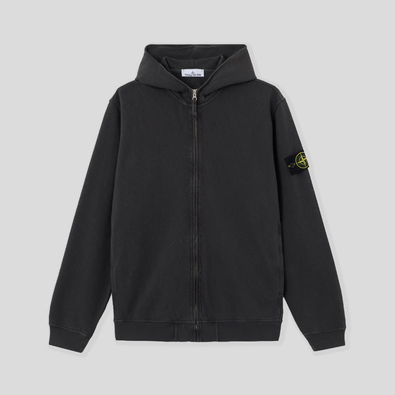 MALFILÉ FLEECE 'OLD' EFFECT ZIP-UP HOODIE SWEATSHIRT - CHARCOAL