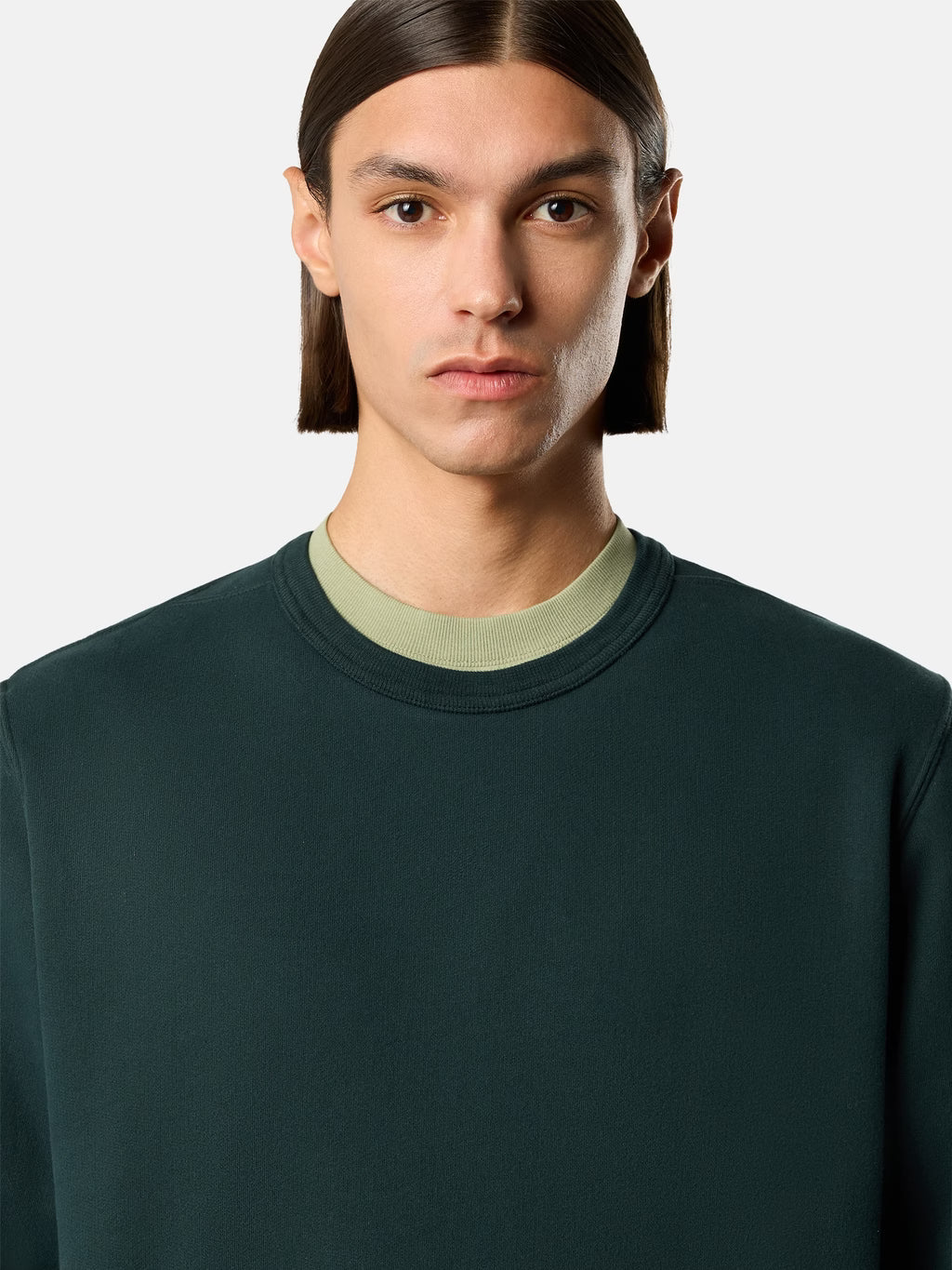 BRUSHED ORGANIC COTTON FLEECE SWEATSHIRT - DARK GREEN