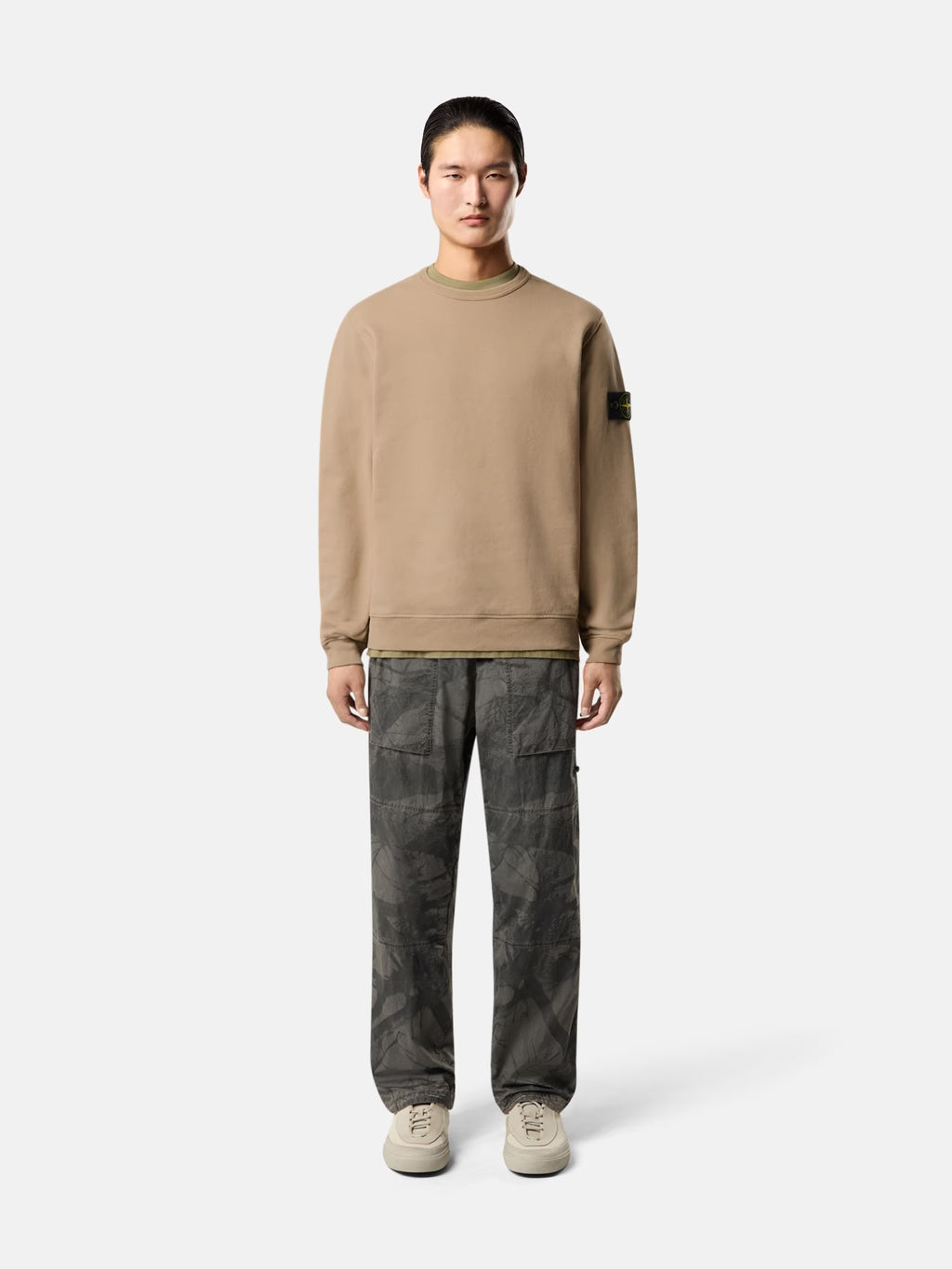 BRUSHED ORGANIC COTTON FLEECE SWEATSHIRT - BISCUIT