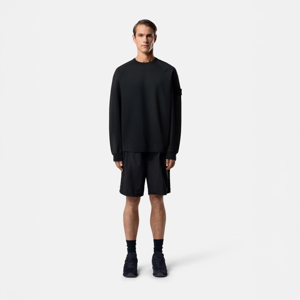 S.I. GHOST COTTON STRETCH FLEECE CREWNECK SWEATSHIRT - BLACK