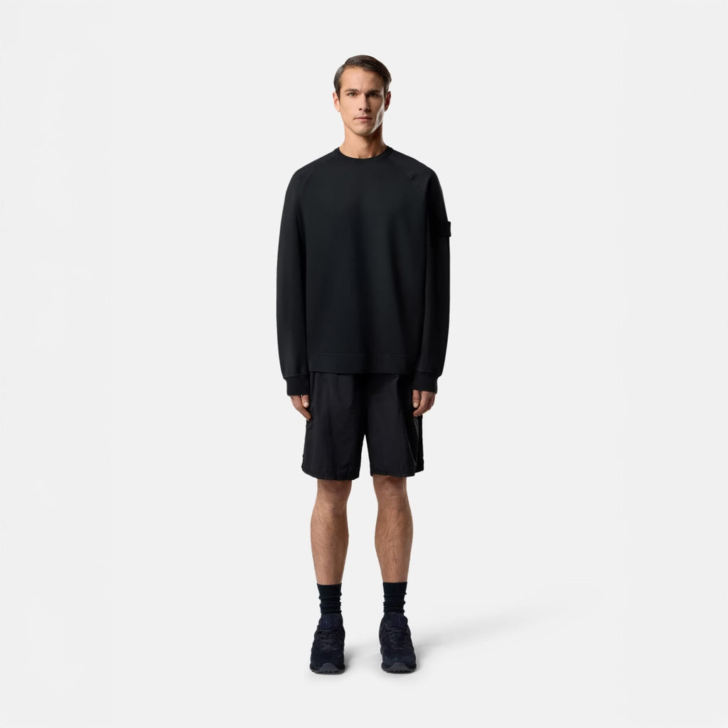S.I. GHOST COTTON STRETCH FLEECE CREWNECK SWEATSHIRT - BLACK