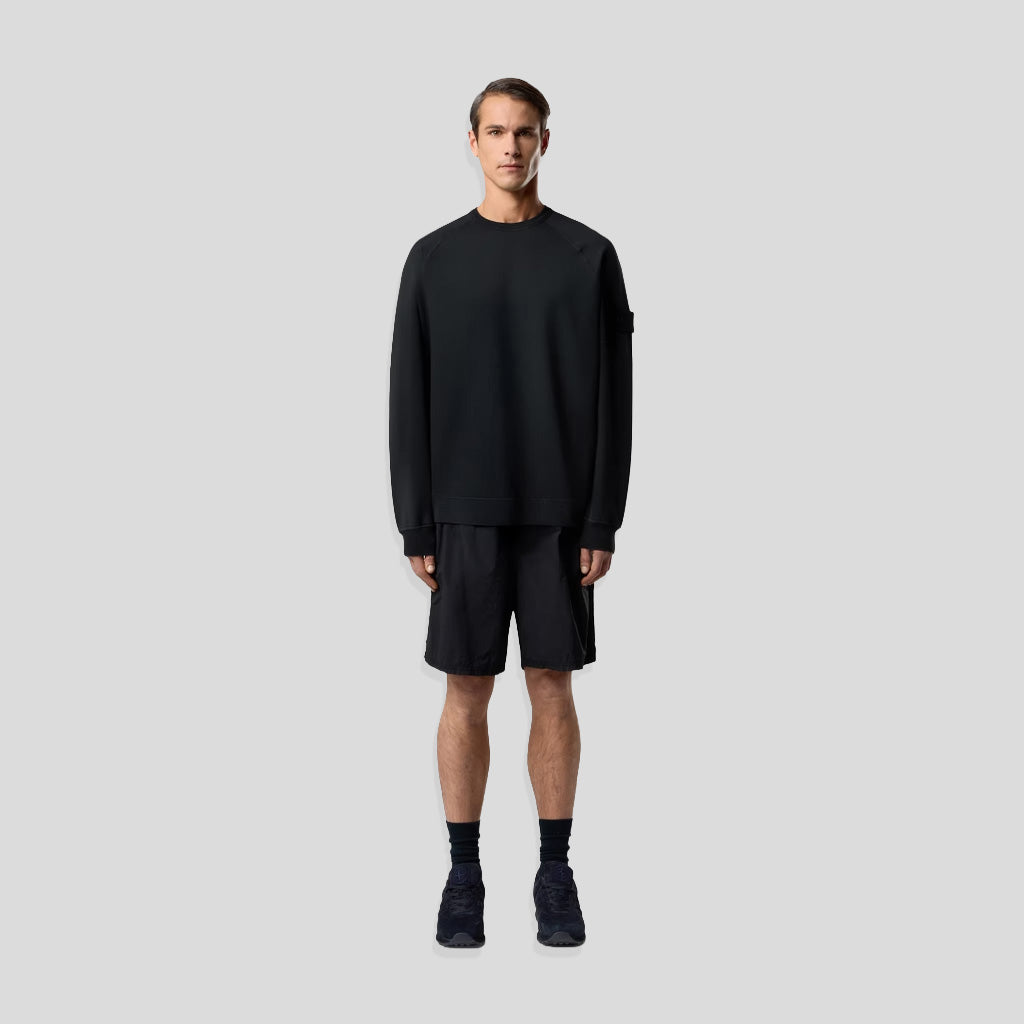 S.I. GHOST COTTON STRETCH FLEECE CREWNECK SWEATSHIRT - BLACK