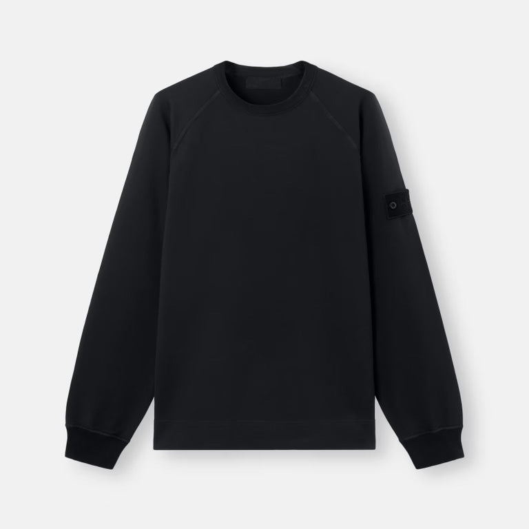 S.I. GHOST COTTON STRETCH FLEECE CREWNECK SWEATSHIRT - BLACK