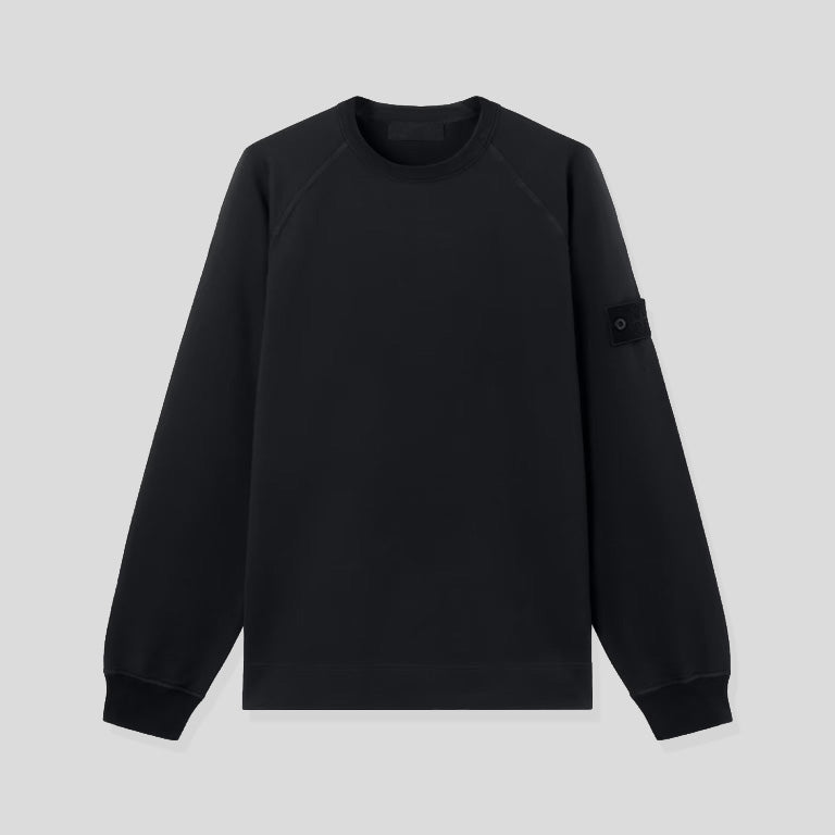 S.I. GHOST COTTON STRETCH FLEECE CREWNECK SWEATSHIRT - BLACK