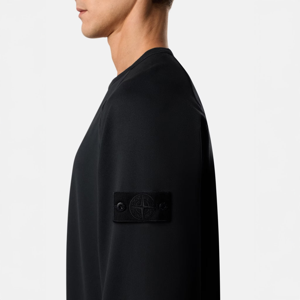 S.I. GHOST COTTON STRETCH FLEECE CREWNECK SWEATSHIRT - BLACK