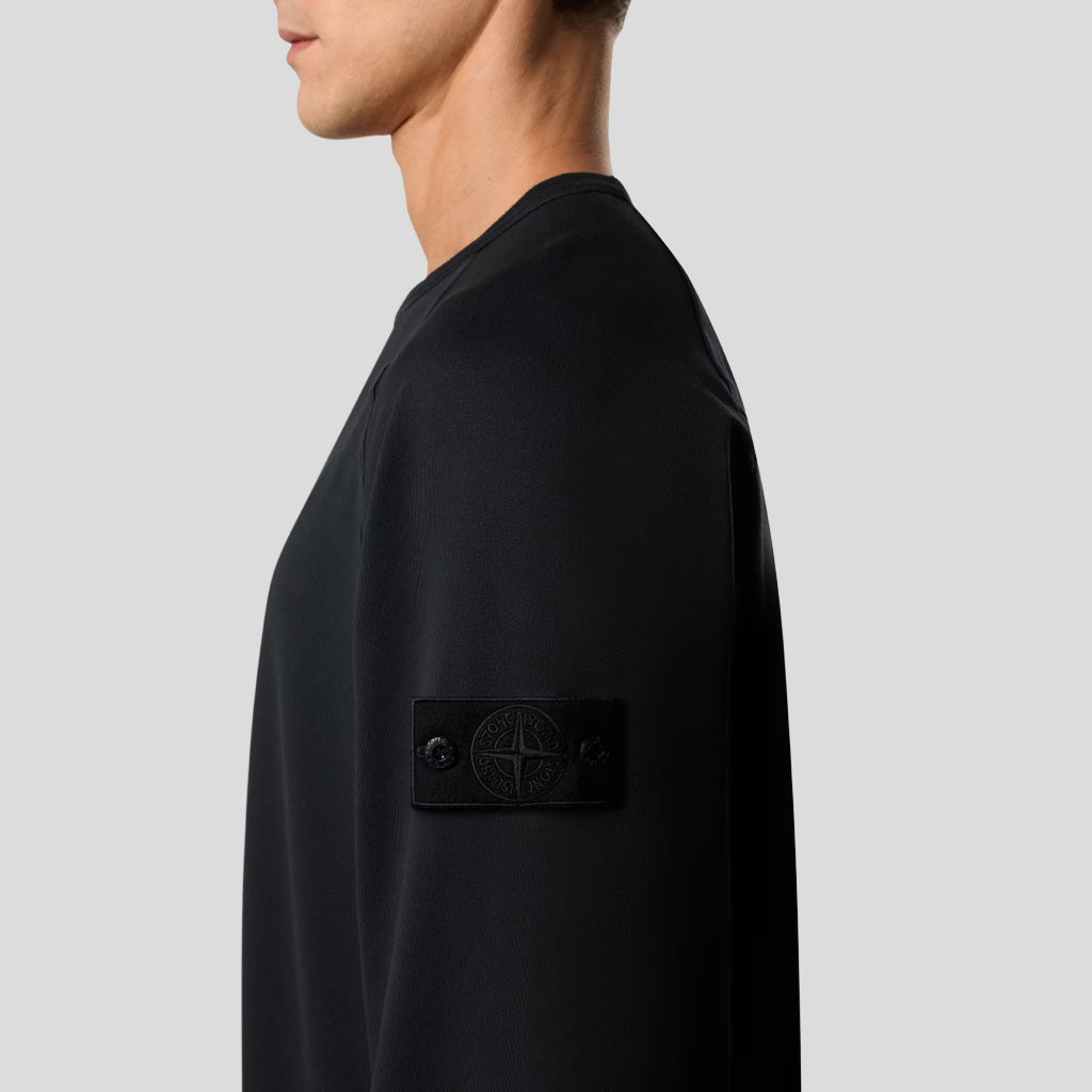 S.I. GHOST COTTON STRETCH FLEECE CREWNECK SWEATSHIRT - BLACK