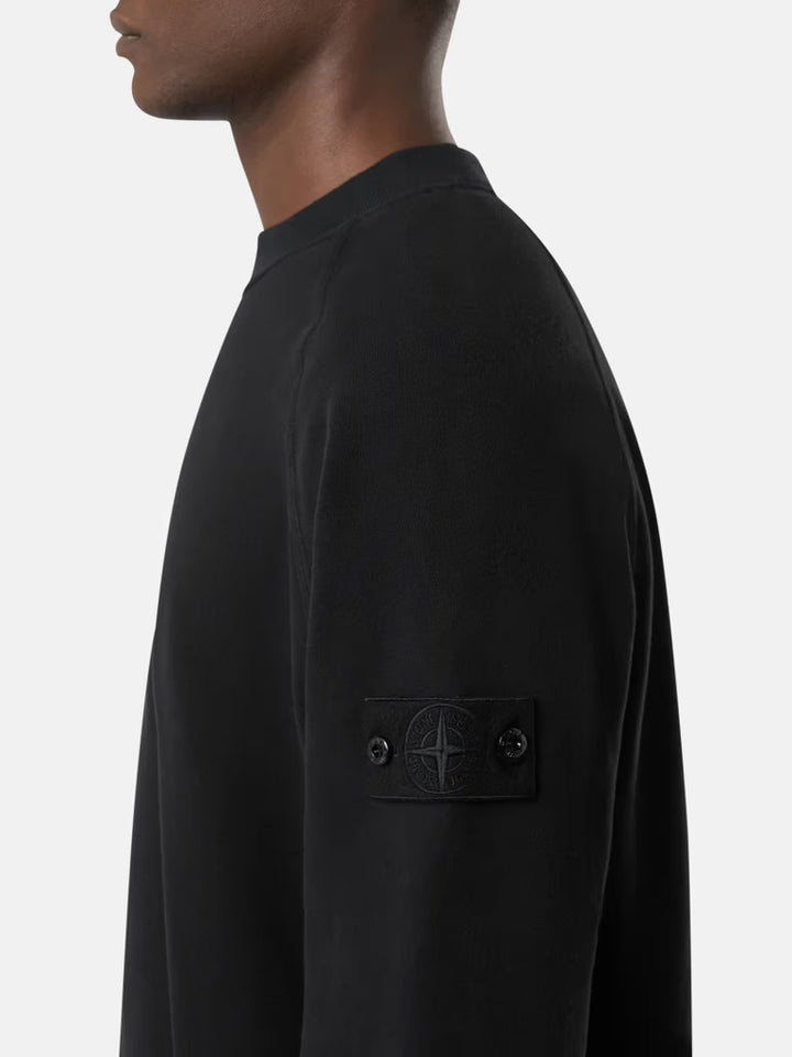 Crewneck Sweatshirt with Ribbed Details Ghost - BLACK