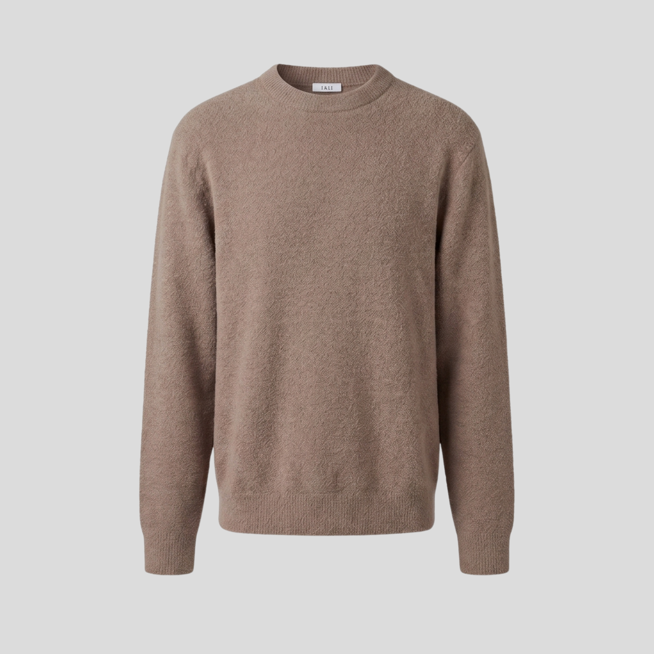 WOOL CREWNECK SWEATER - CREAM BROWN