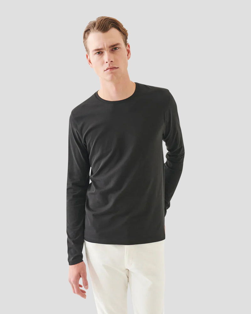 Pima Cotton Stretch Long Sleeve T-Shirt - Black