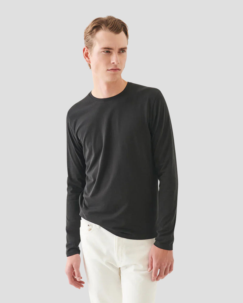 Pima Cotton Stretch Long Sleeve T-Shirt - Black