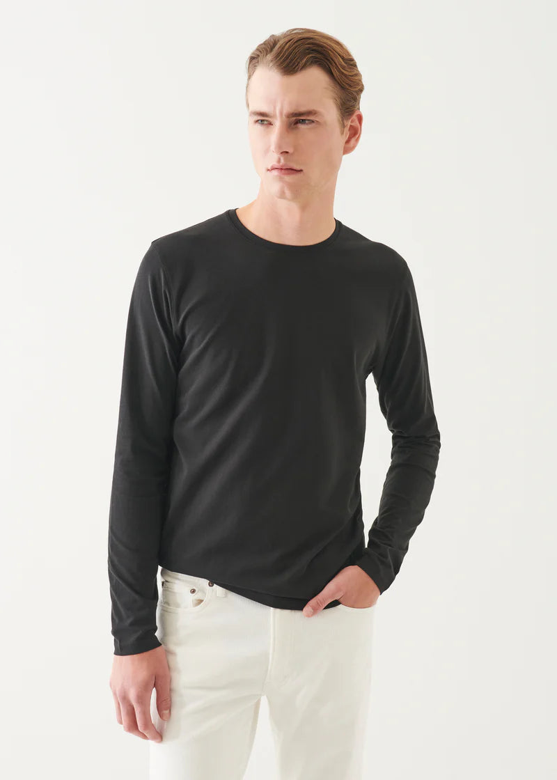 Pima Cotton Stretch Long Sleeve T-Shirt - Black