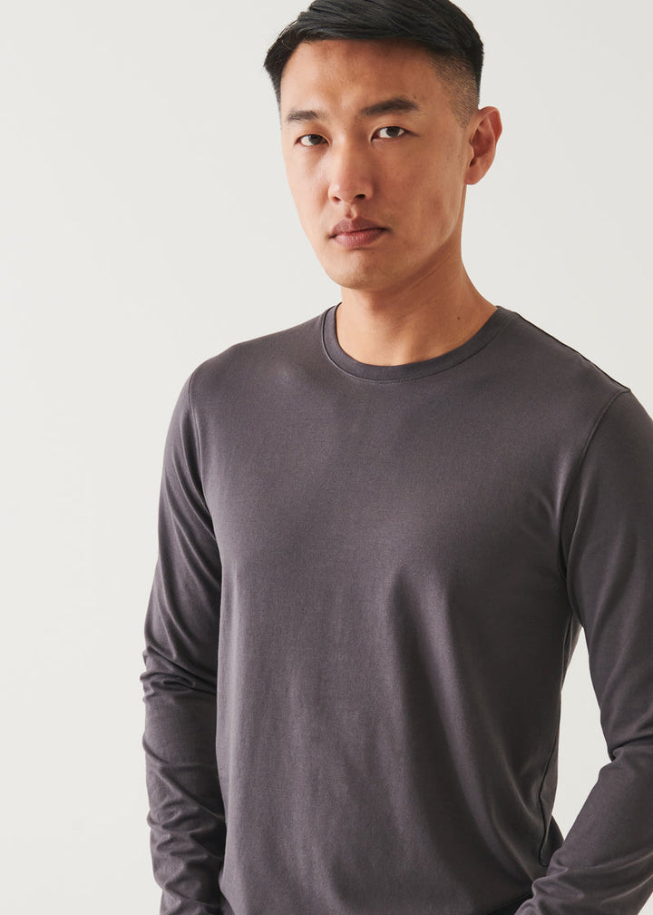 FALL PIMA COTTON STRETCH LONG SLEEVE T-SHIRT  - BATTLESHIP