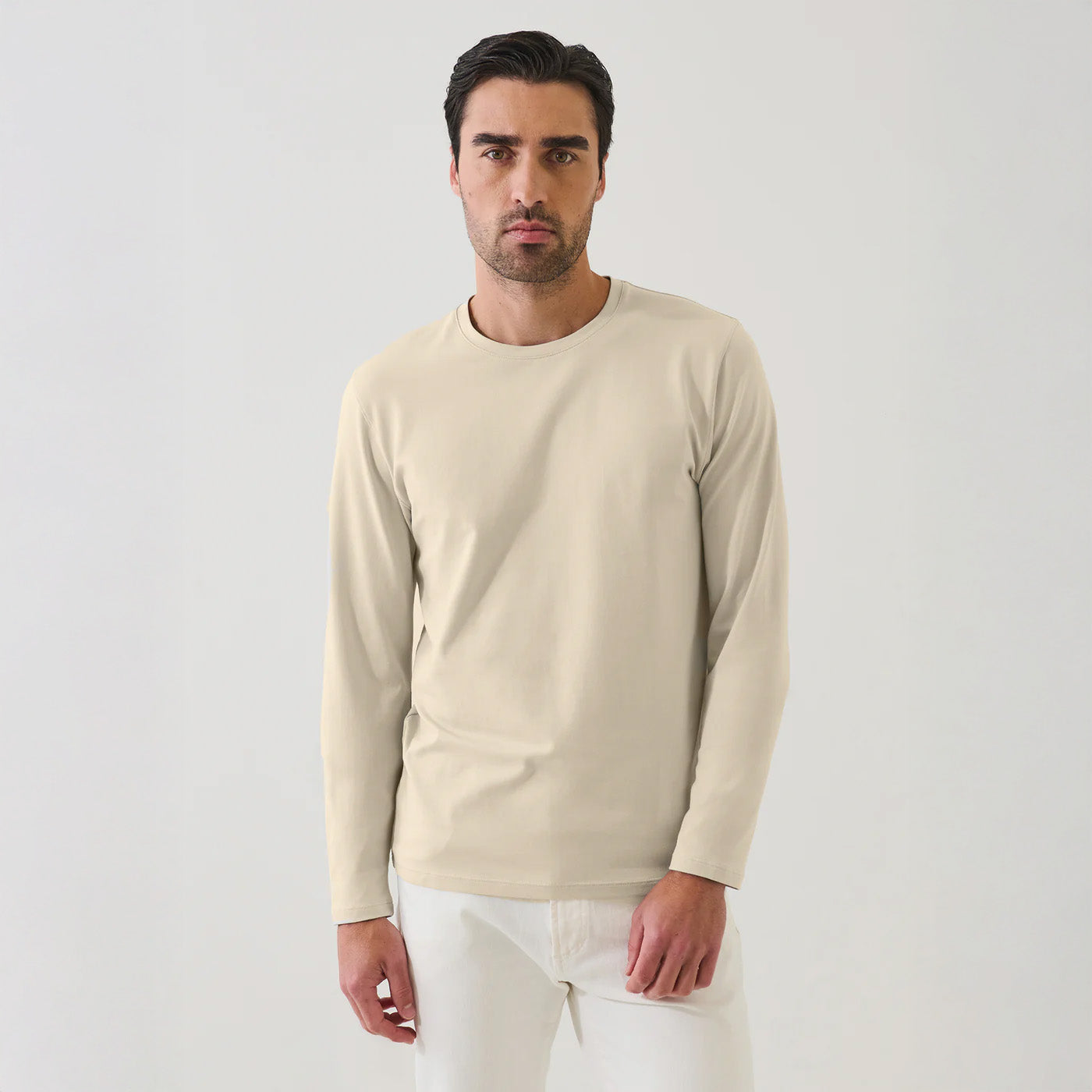 PIMA COTTON STRETCH LONG SLEEVE T-SHIRT - FRAPPE
