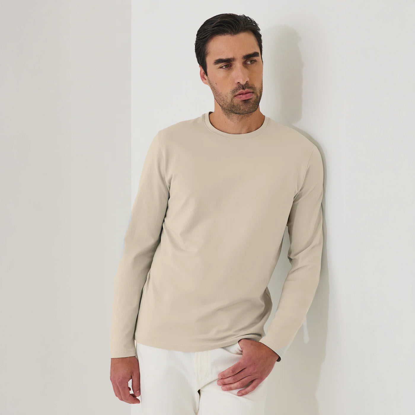 PIMA COTTON STRETCH LONG SLEEVE T-SHIRT - FRAPPE