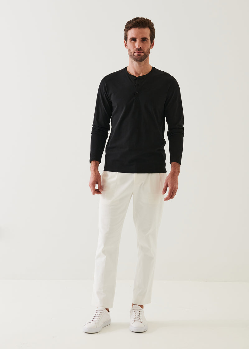 Pima cotton stretch henley  - Black