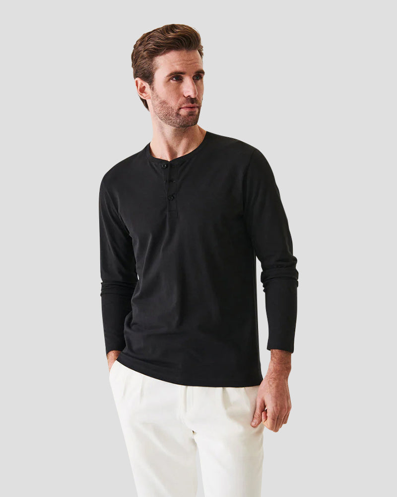 Pima cotton stretch henley  - Black