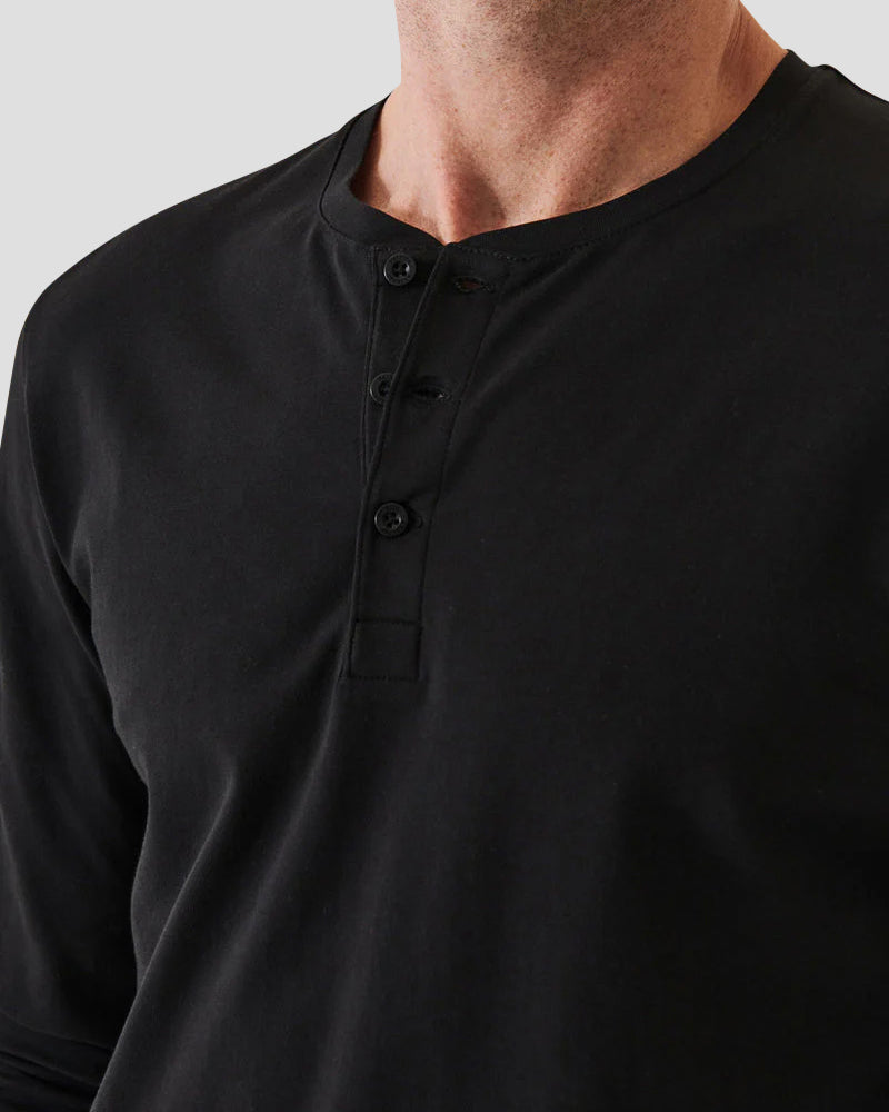 Pima cotton stretch henley  - Black