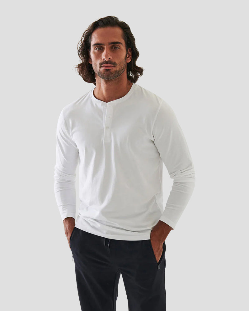Pima cotton stretch henley - White