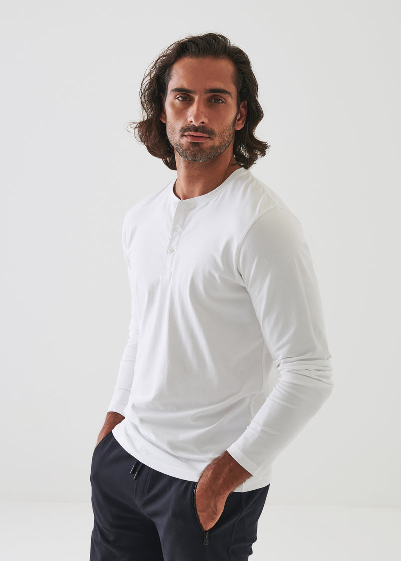 Pima cotton stretch henley - White