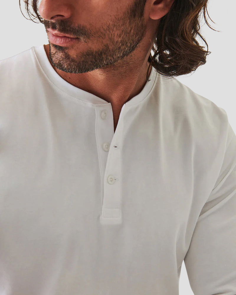Pima cotton stretch henley - White