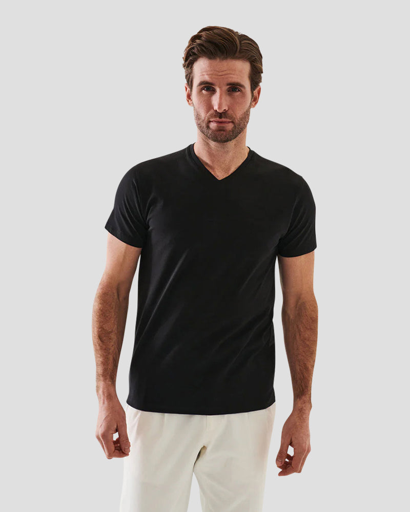 Pima cotton stretch V-neck  - Black