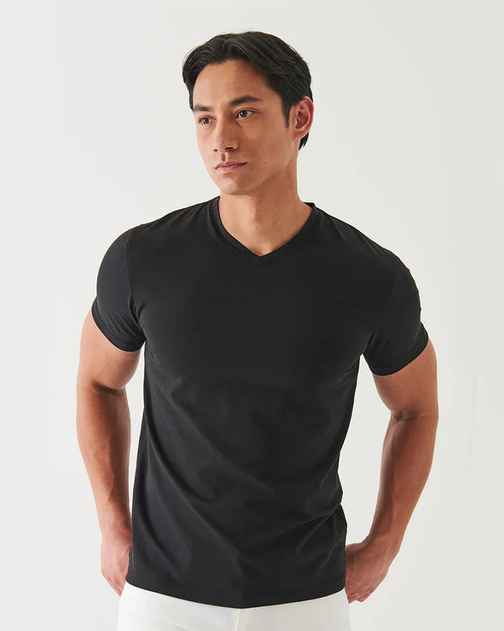 T-shirt à col en V en coton pima extensible - Noir