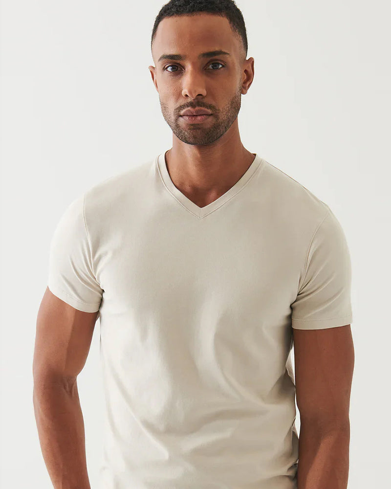 Pima Cotton Stretch V-Neck T-Shirt - Clay