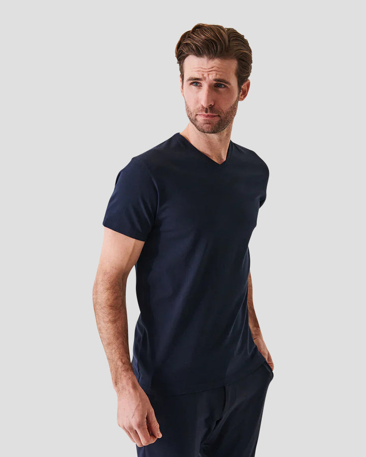 T-shirt à col en V en coton pima extensible - Midnight