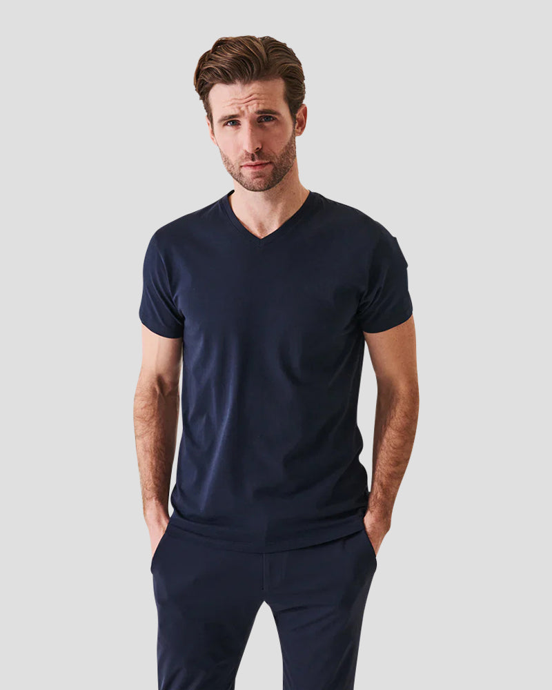 T-shirt à col en V en coton pima extensible - Midnight