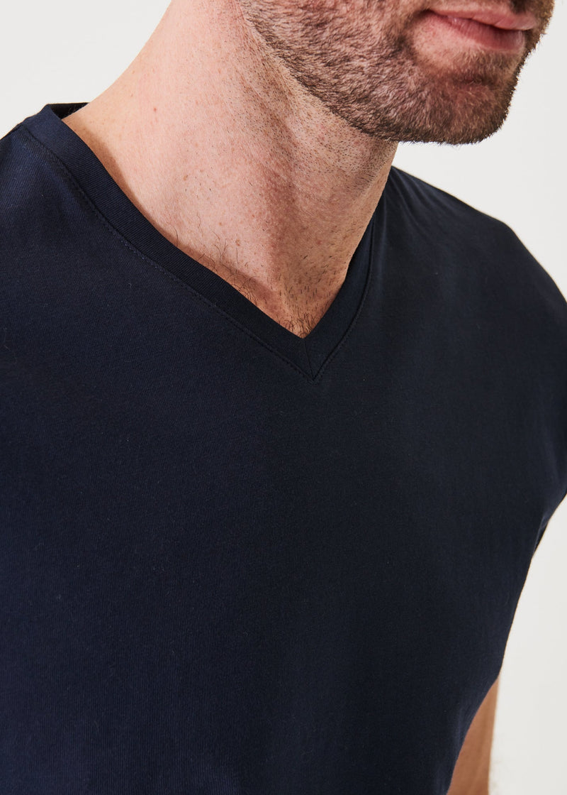 Pima cotton stretch V-neck T-shirt - Midnight