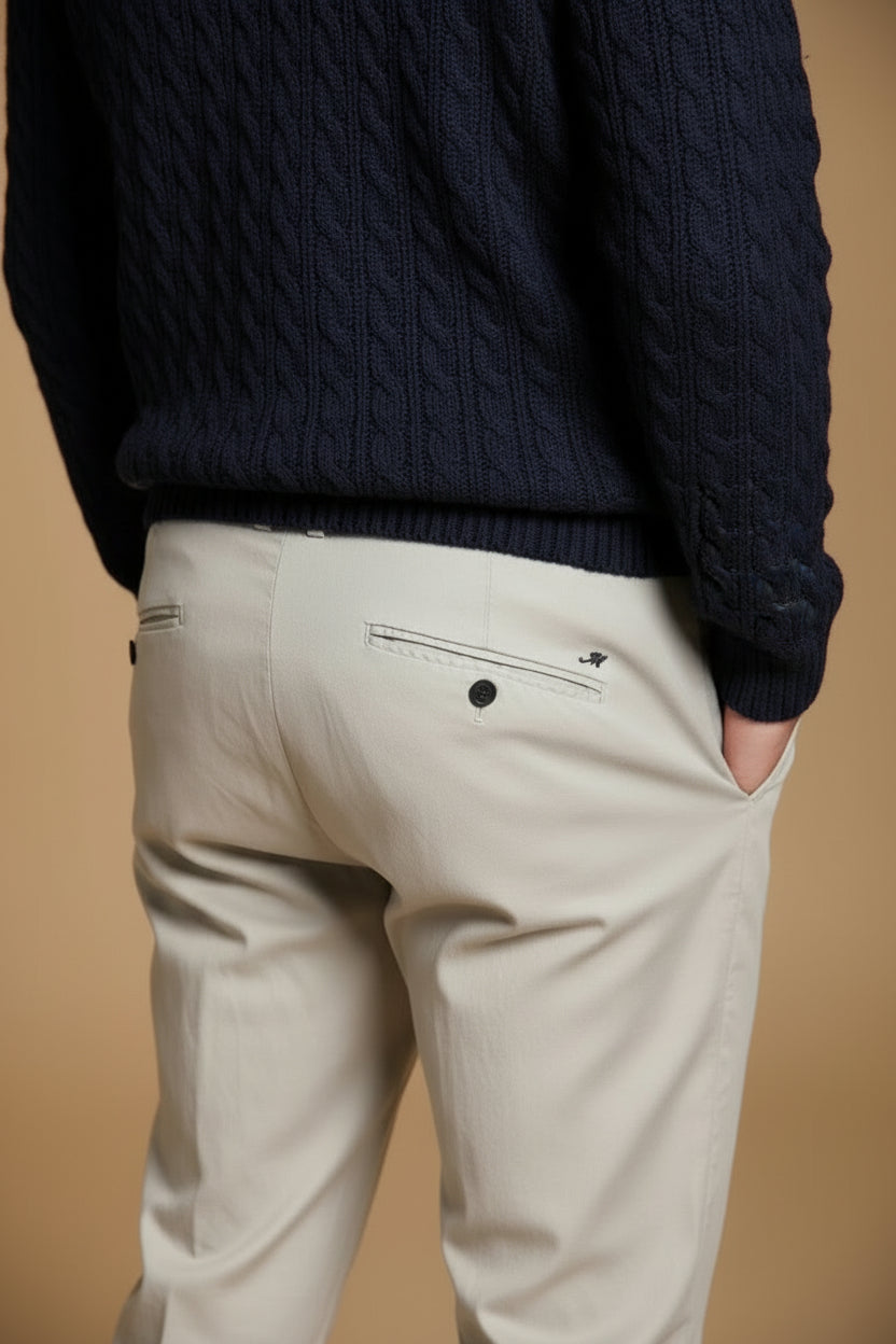 P.OSAKA 1 PINCES COTTON WOOL CHINO PANTS - PEARL GREY