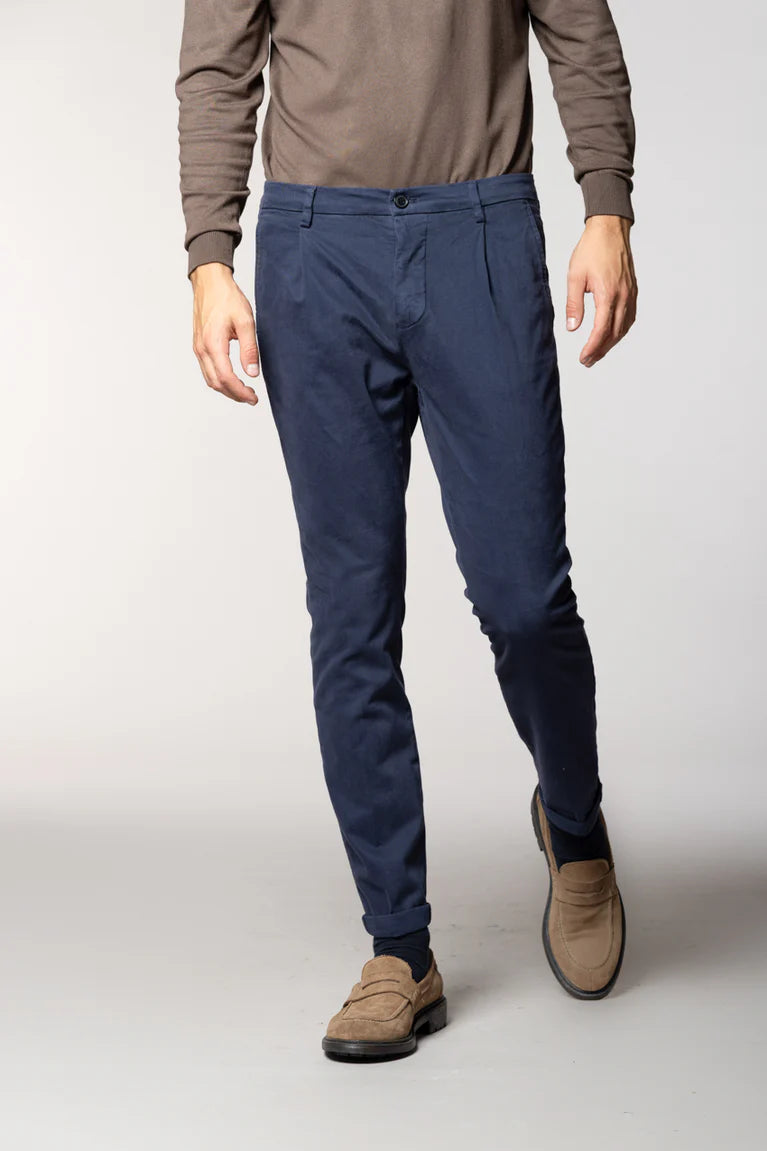 P.OSAKA 1 PINCES COTTON WOOL CHINO PANTS - NAVY